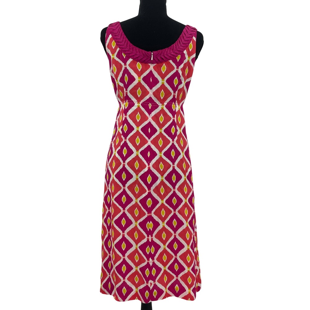 Tory Burch Dress Womens 10 Pink 100% Silk Ikat Pleated Empire Waist Boho Luxury - Picture 2 of 8